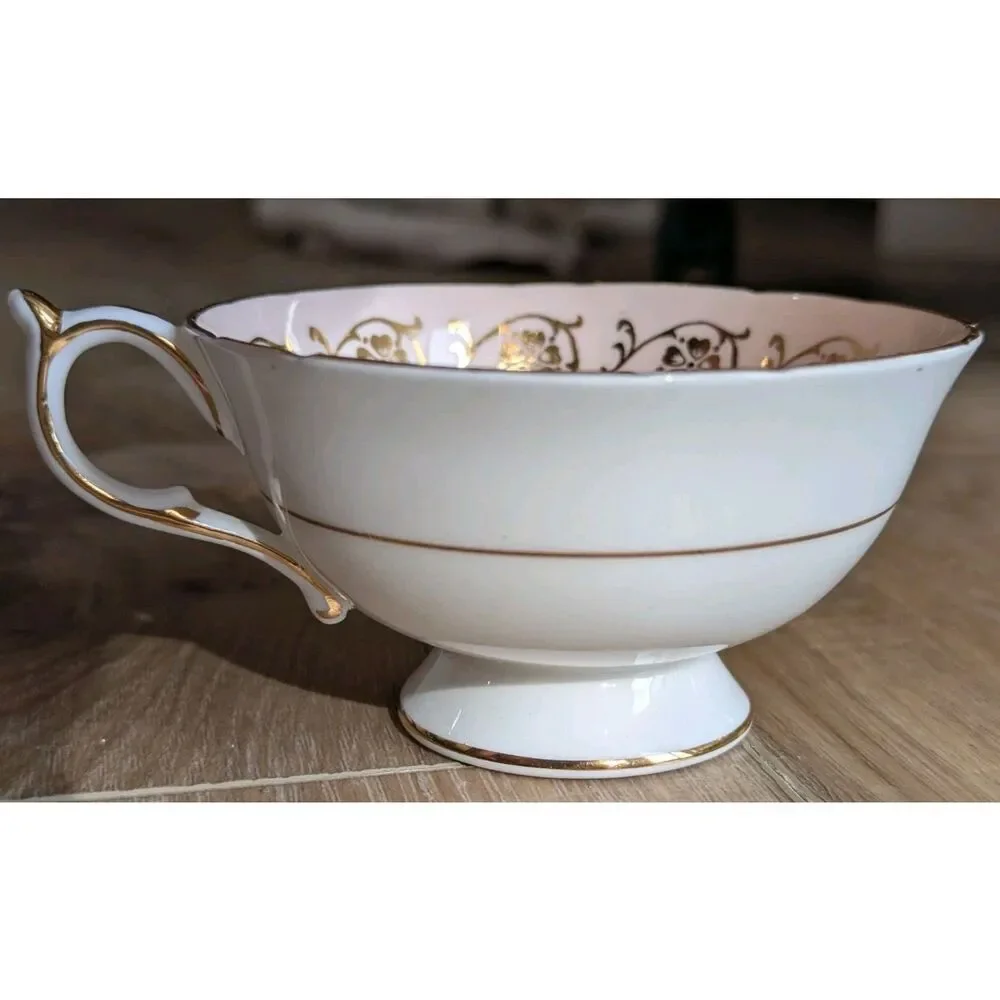Vintage Paragon Pink Interior Cabbage Rose Teacup w/ Heavy Gold Filigree